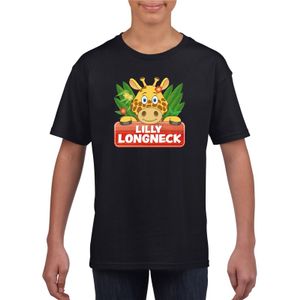 T-shirt zwart voor kinderen met Lilly longneck de giraffe