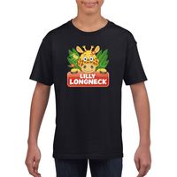 T-shirt zwart voor kinderen met Lilly longneck de giraffe