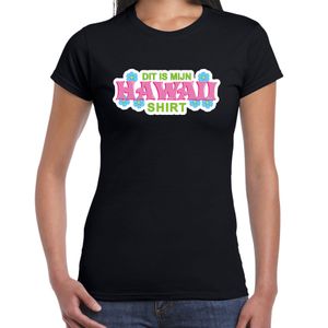 Hawaii shirt zomer t-shirt zwart met roze letters voor dames