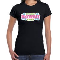 Hawaii shirt zomer t-shirt zwart met roze letters voor dames - thumbnail