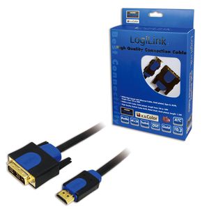 LogiLink CHB3102 DVI-kabel DVI / HDMI Adapterkabel DVI-D 18+1-polige stekker, HDMI-A-stekker 2.00 m Zwart Vergulde steekcontacten, Schroefbaar