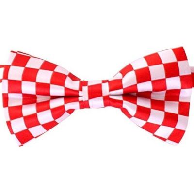 Brabant Carnaval Vlinderstrikje - rood wit geblokt - 12 cm