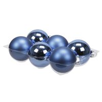 6x stuks glazen kerstballen blauw (basic) 8 cm mat/glans - thumbnail