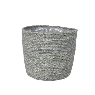 Ter Steege Plantenpot - grijs - gevlochten zeegras - 18 x 16 cm - plastic binnenkant