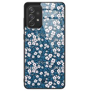 Samsung Galaxy A72 glazen hardcase - Bloemen blauw