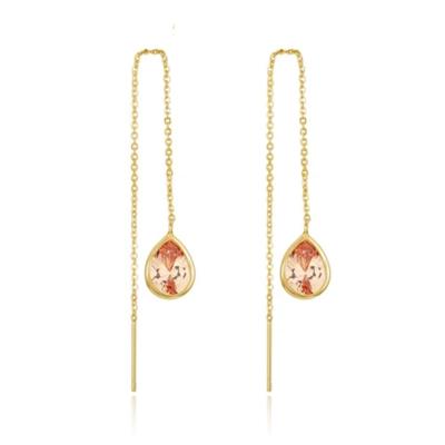 Elenza Goudkleurige Oorbellen met Peach Zirkonia in Kettingdesign