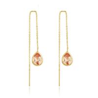 Elenza Goudkleurige Oorbellen met Peach Zirkonia in Kettingdesign