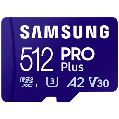 Samsung PRO Plus microSDXC-kaart 512 GB A2 Application Performance Class, v30 Video Speed Class, UHS-I Incl. SD-adapter