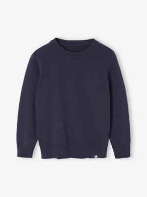 Basic trui met ronde hals en lange mouwen voor jongens marineblauw