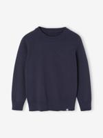 Basic trui met ronde hals en lange mouwen voor jongens marineblauw