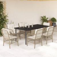 7-delige Tuinset met kussens poly rattan beige