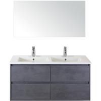 Porto Badmeubelset 120 cm - 4 Laden Beton Antraciet - Keramische Wastafel Wit Slim met Spiegel