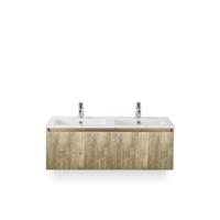 Frozen 3d Badmeubelset 120 cm - Greeplijst in kleur - French Oak - Keramische Wastafel Wit Dubbel 2 kraangaten