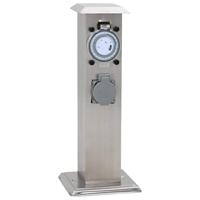 VidaXL Buitenstopcontact op zuil met tijdschakelaar (roestvrij staal)