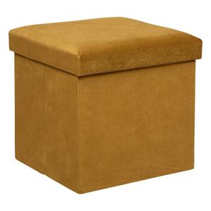 Poef/krukje/hocker Amber - Opvouwbare zit opslag box - fluweel Okergeel - D38 x H38 cm