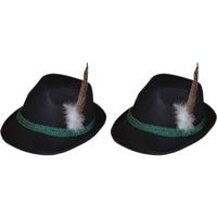 Tiroler verkleed hoedje voor volwassenen - 2x - zwart - Oktoberfest - Alpenhoedje/jagershoedje Tiroler verkleed hoedje voor volwassenen - 2x - zwart - Oktoberfest - Alpenhoedje/jagershoedje
