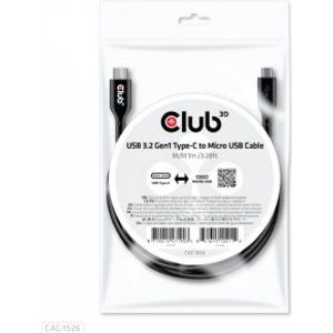CLUB3D CAC-1526 USB-kabel 1 m USB 3.2 Gen 1 (3.1 Gen 1) USB C Micro-USB B Zwart