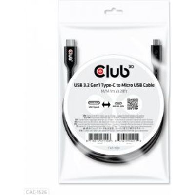 CLUB3D CAC-1526 USB-kabel 1 m USB 3.2 Gen 1 (3.1 Gen 1) USB C Micro-USB B Zwart
