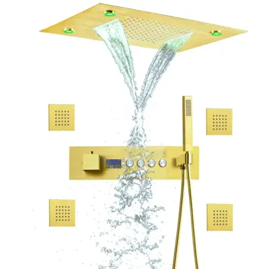 Thermostatische Douchekraan met LED Display - Ingebouwde Smart Functie | Vierkante Douchestraal | Messing | Zwart