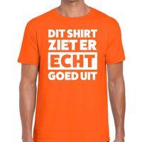 Oranje t-shirt heren met tekst Dit shirt ziet er ECHT goed uit 2XL  -