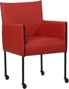 Rode leren moderne kuipstoel More - poot rond zwart met wiel - Toledo Leer Ducati (rood leer)