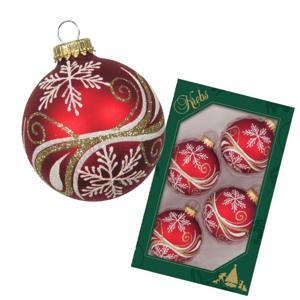 Krebs luxe gedecoreerde kerstballen - 4x - rood - 7 cm