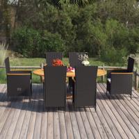 7-delige Tuinset poly rattan zwart