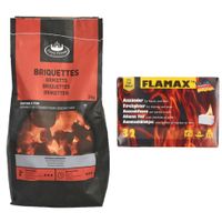 BBQ starterspakket - houtskool briketten 3 kilo - barbecue aanmaakblokjes 32x