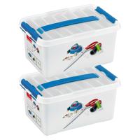 Q- 2x -LINE Opberg box/opbergdoos - met tray - kunststof - 30 x 20 x 14,5 cm - naaidoos - Opbergbox