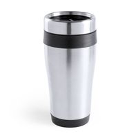 Warmhoudbeker/thermos isoleer koffiebeker/mok - RVS - zilver/zwart - 450 ml - Thermosbeker - thumbnail