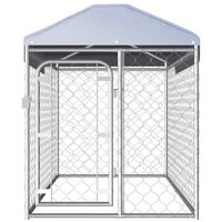 The Living Store Hondenkennel - Groot - 200 x 100 x 100/125 cm - met dak en afsluitbaar vergrendelingssysteem - zilver - thumbnail