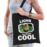 Katoenen tasje lions are serious cool zwart - leeuwen/ leeuw cadeau tas - Feest Boodschappentassen - thumbnail