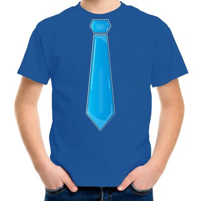 Verkleed t-shirt voor kinderen - stropdas - blauw - jongen - carnaval/themafeest kostuum