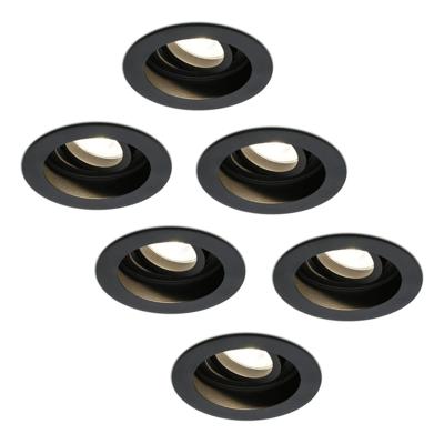 Set van 6 Laredo LED inbouwspots - GU10 4 Watt 345 lumen - 2700K Warm wit - Dimbaar - verzonken - Rond - Kantelbaar - IP20 Voor binnen - Zwart
