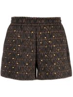 Moschino short orné de clous à logo imprimé - Marron - thumbnail