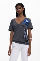 T-shirt met korte mouwen en bloemen - BLACK - L