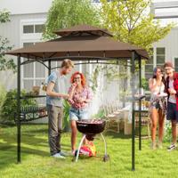 Grillpaviljoen met Dubbel Dak & Zijkasten & Metalen Mand Grilloverkappingen Grillonderstand Bruin