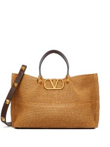 Valentino Garavani sac cabas Summer médium en raphia - Tons neutres