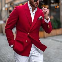 Voor heren Blazer liiketoiminta Cocktailparty Bruiloft Modieus Casual Lente Herfst Polyester Effen Kleur nappi Zak Comfortabel Enkele rij knopen Blazer Rood Lightinthebox