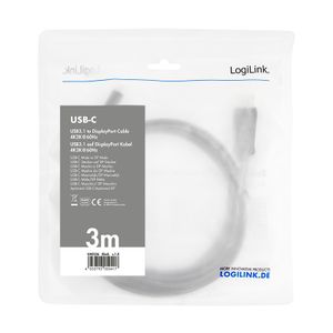 LogiLink UA0336 USB-C-displaykabel USB-C / DisplayPort Adapterkabel USB-C stekker, DisplayPort-stekker 3.00 m Zwart