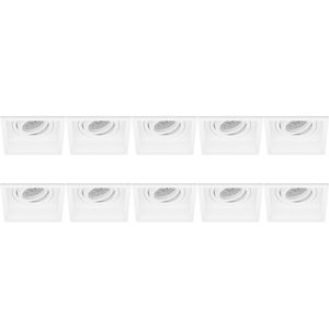 Spot Armatuur 10 Pack - Pragmi Domy Pro - GU10 Inbouwspot - Vierkant - Wit - Aluminium - Verdiept - Kantelbaar - 105mm