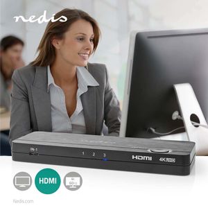 Nedis HDMI-Converter | USB-C Female / 2x HDMI Input / 4x USB A Female | 1x HDMI Output | 1-weg | 4K@60Hz | 18 Gbps | ABS | Antraciet - VCON6430AT