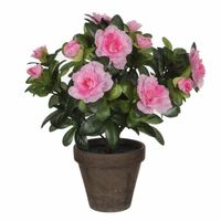 Groene Azalea kunstplant roze bloemen 27 cm in pot stan grey   -