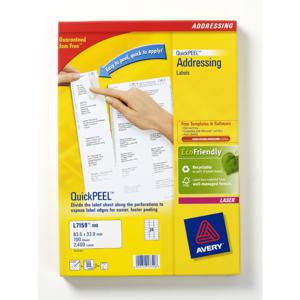 Avery-Zweckform L7159-100 Adresetiketten 63.5 x 33.9 mm Papier Wit 2400 stuk(s) Permanent hechtend Inkjet, Laser (zwart/wit), Laser (kleur), Kopiëren