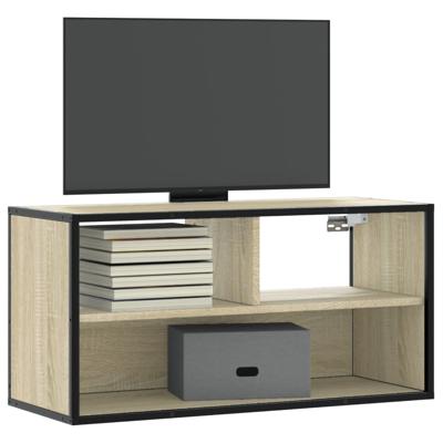 Tv-meubel 80x31x39,5 cm bewerkt hout metaal sonoma eikenkleurig