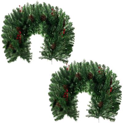 Ruhhy Kerstslinger - 2x - groen - 100 cm - incl decoratie - buigbaar - kerst - kerstboomversiering