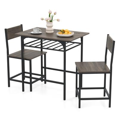 Eetgroep voor 2 3-delig Rechthoekig Tafel- en Stoelset van Hout met Metalen Frame Grijs