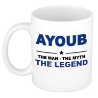Ayoub cadeau mok - man myth legend - naam koffiemok / beker - wit en blauw - 300 ml