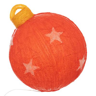 Kerstverlichting figuur - kerstbal - rood - met sterren - 34 x 34 x 37 cm - 60 LED lampjes wit
