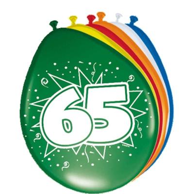 Verjaardagfeest leeftijd ballonnen - 65 jaar - 16x stuks - multi - 30 cm